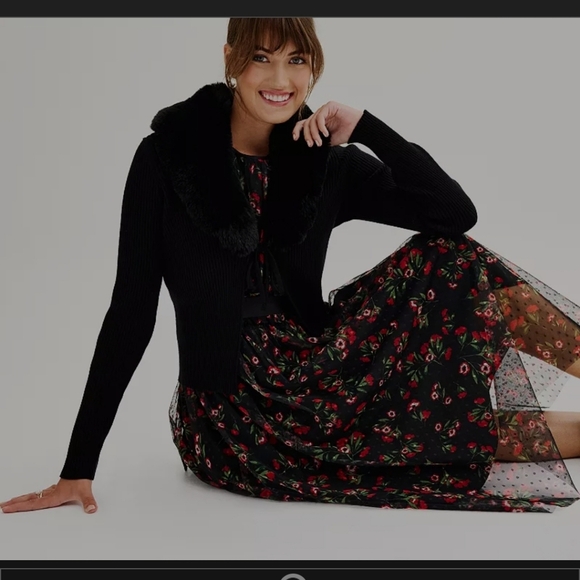 Draper James Tie Front Cardigan With Removable Fur Trim NWT - Picture 1 of 15